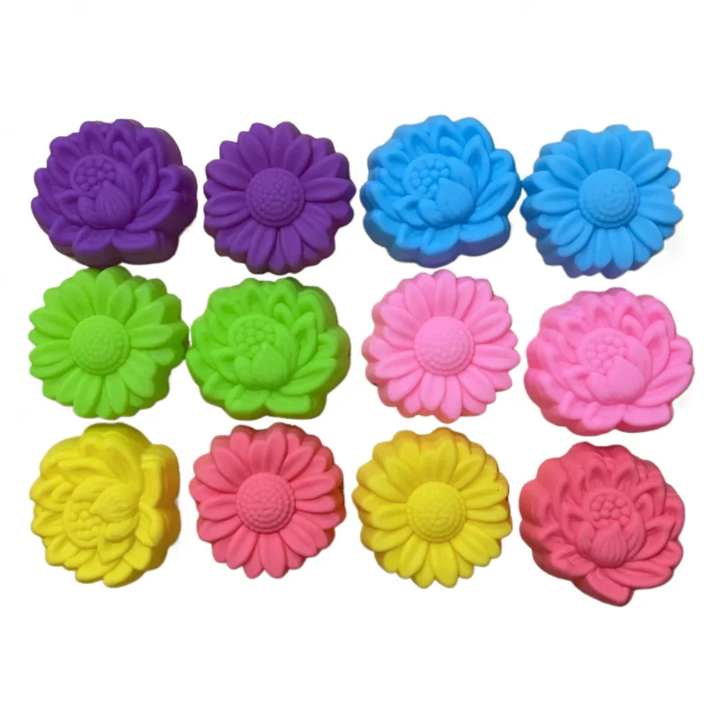 12pcsDaisy and Lotus Silicone Mold Set，6Colors-Candle Fragrance、Plaster、Handmade Soap and Resin Casting Crafts3DDesign