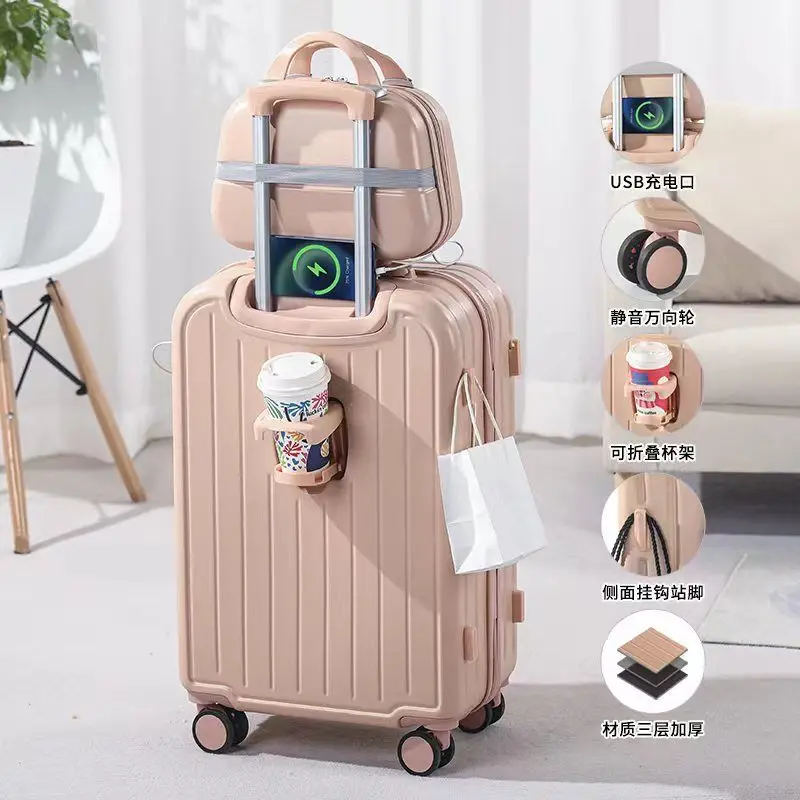 Luggage female students new small cup holder trolley case rechargeable mother mother password box strong and durable suitcase