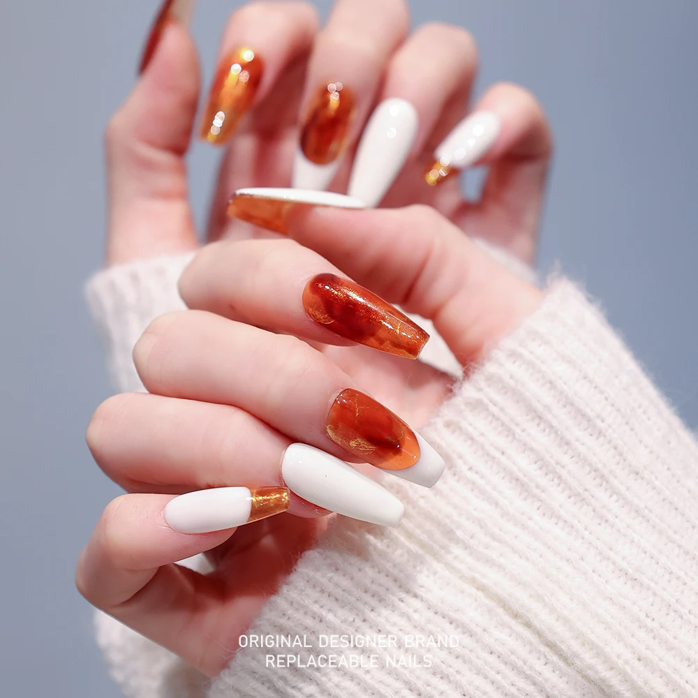 ZIIIBEYOND Amber Light Nail Art Handmade Nail Wear High-grade Amber Translucent Nail Art ,ZB58