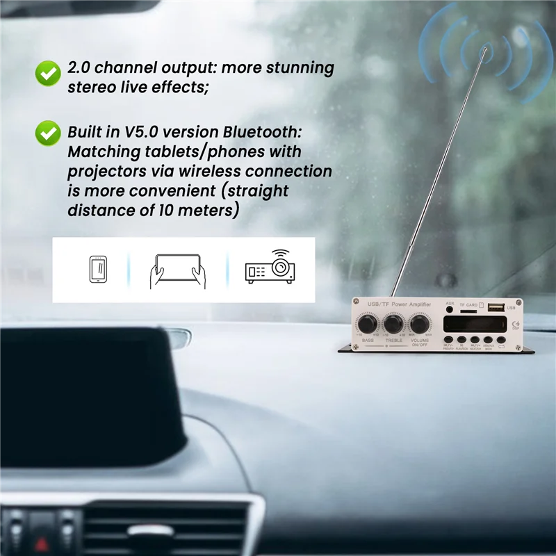 HFES 12Vデジタルオーディオパワーアンプ Bluetooth 5.0 HIFI 高音・低音オーディオアンプ 20Wx2 ホームシアター、クラブ、車、パーティー用