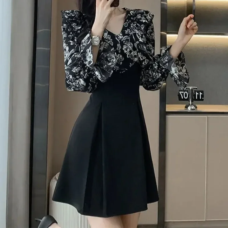 Female Dress Short Mini Women\'s Long Sleeve Dresses A Line Splicing Outfits New Features of Hot Clothes Elegant Chic Luxury Full