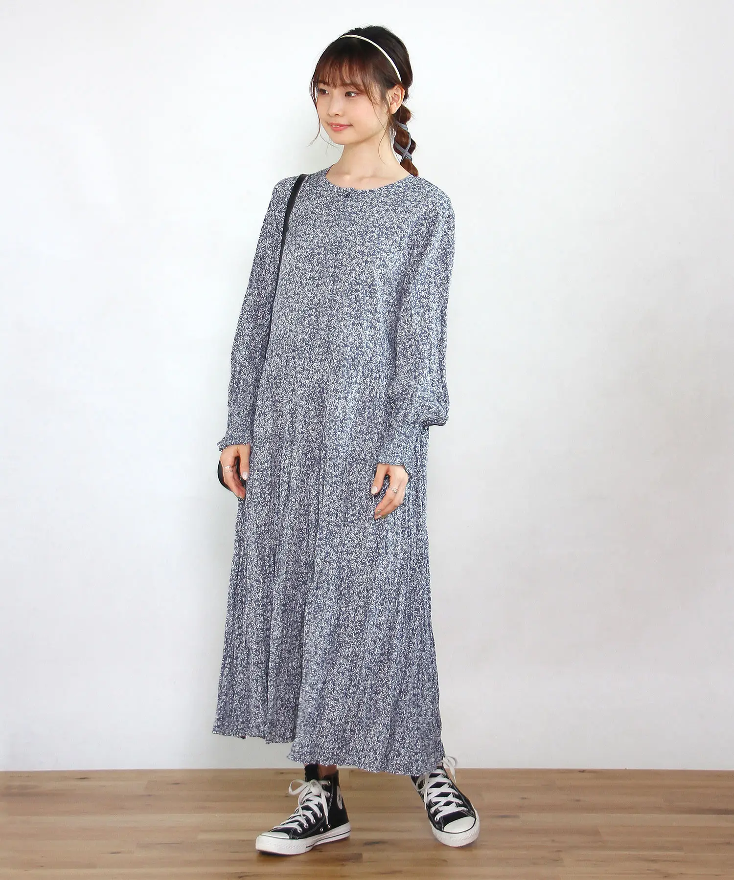 

Осеннее женское платье CRISP с длинным рукавом, круглым вырезом, цветочным принтом, А-силуэта, в японском стиле, с завышенной талией, стройнящее