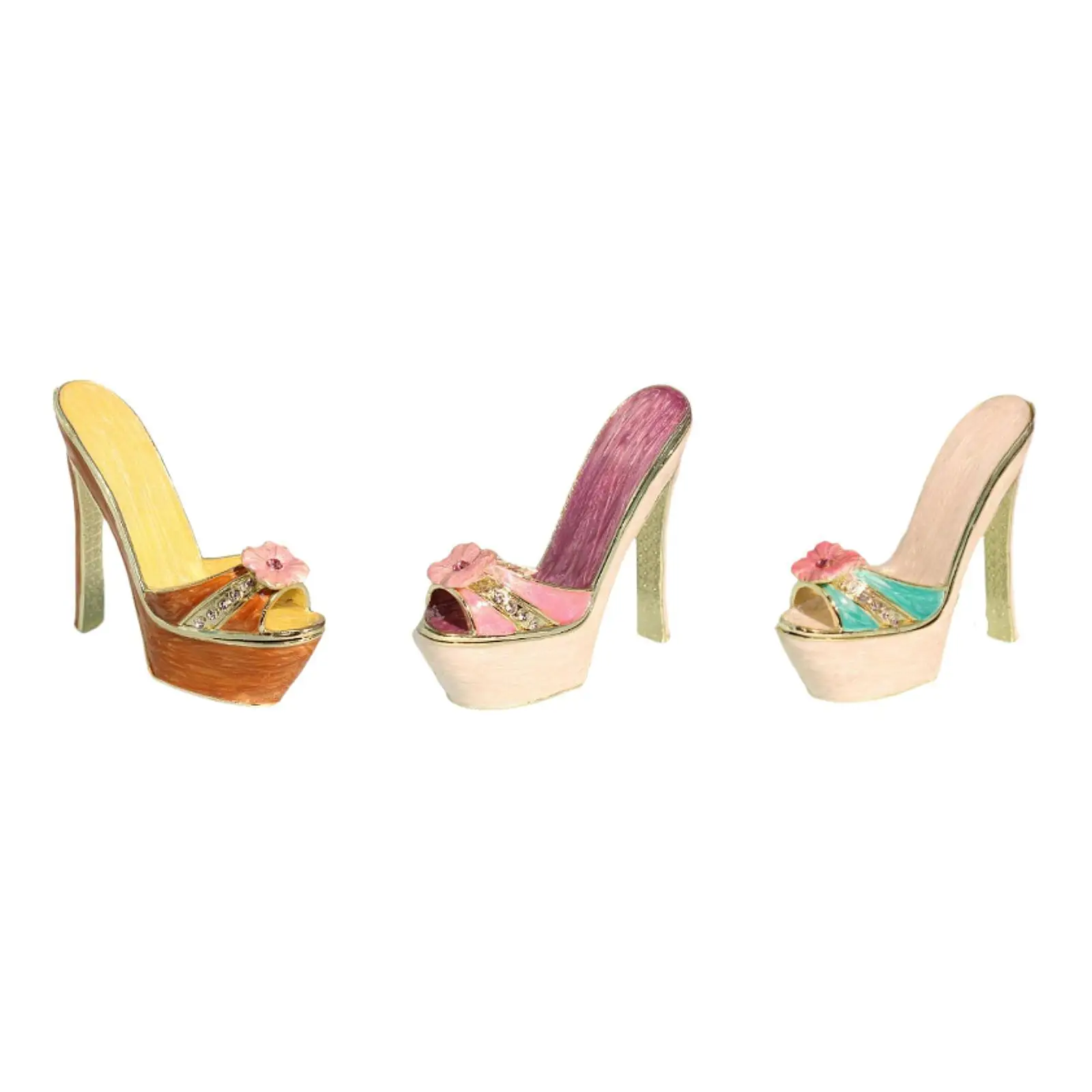 Enamel Trinket Box Alloy High Heel Jewelry Box for Rings Pendants Ear Studs
