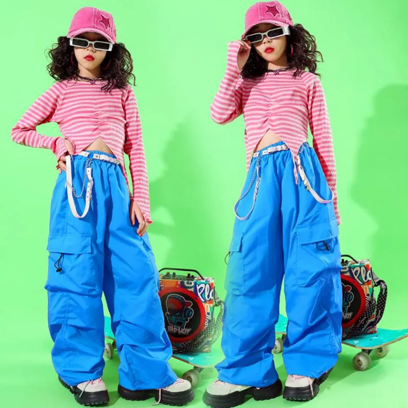 Sweat-shirt court et pantalon cargo Hip Hop pour filles, ensemble de vêtements de danse de rue, costume de spectacle de jazz pour enfants, tenues streetwear, précieux