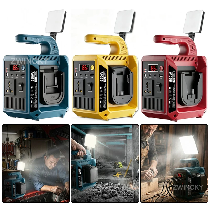 for Makita/Dewal/Milwaukee/Bosch/Worx/Einhel 18V Battery to 110V/220V Pure Sine Wave Inverter with LED Light USB Type-C DC Port