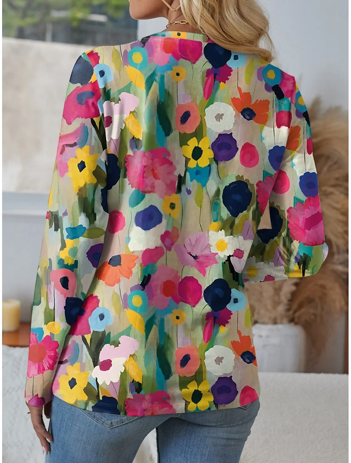 Summer Fashion Women's Floral Graphic Elegant Round Neck Long Sleeve T-Shirt Y2K Casual Tops Womens Clothing Harajuku Pullover