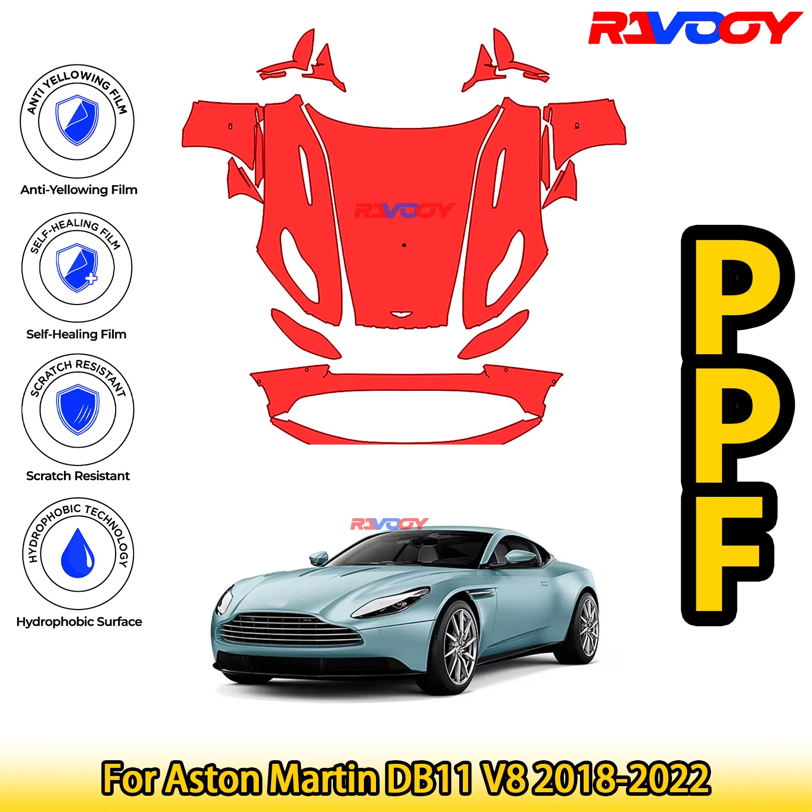

Для Aston Martin DB11 V8 2018-2022 глянцевая матовая черная предварительно вырезанная передняя PPF комплект защитная пленка для краски