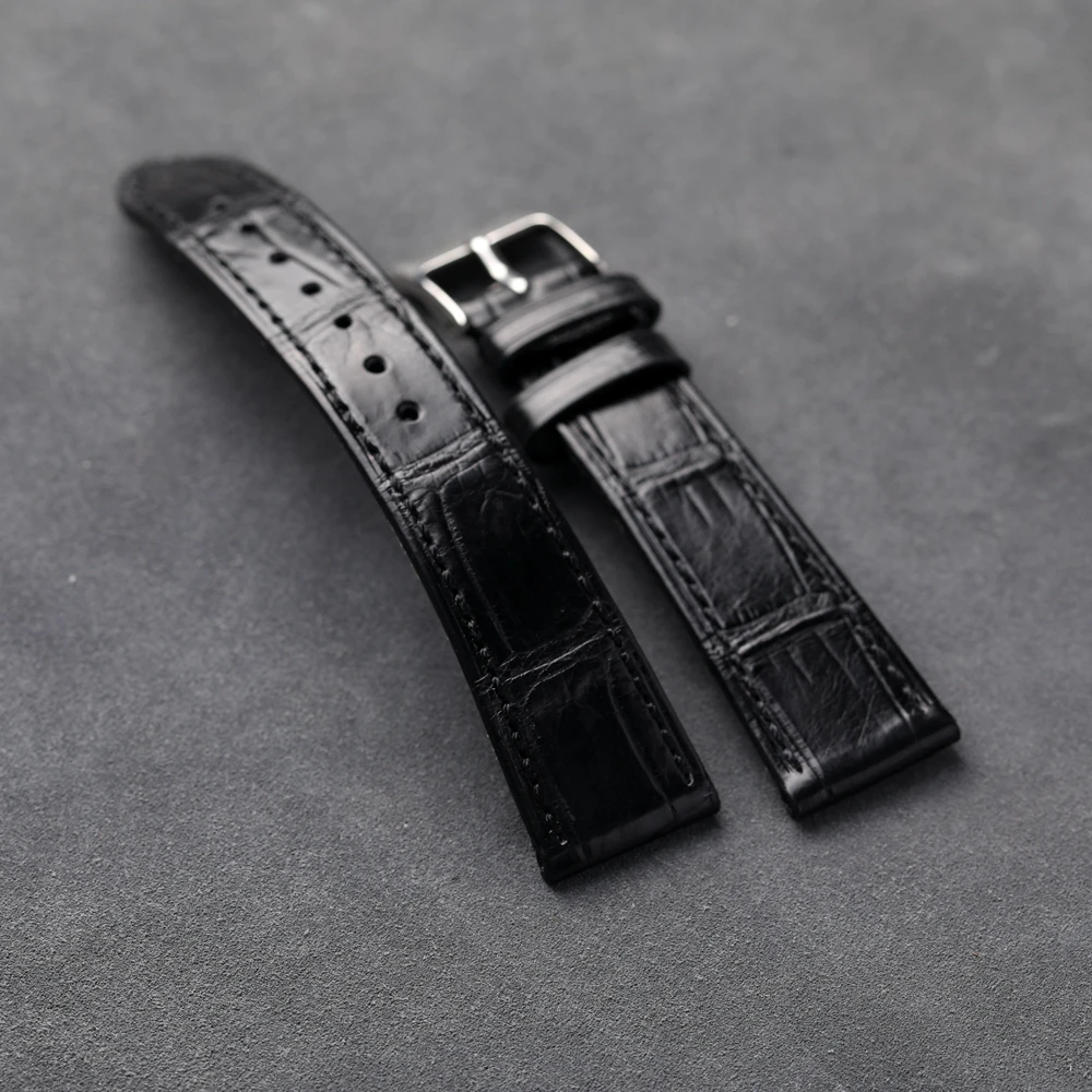 Handmade Crocodile Leather Strap 20*16MM 18mm*16mm Black Ultra-Thin Soft Genuine Leather Strap Vintage American Crocodile