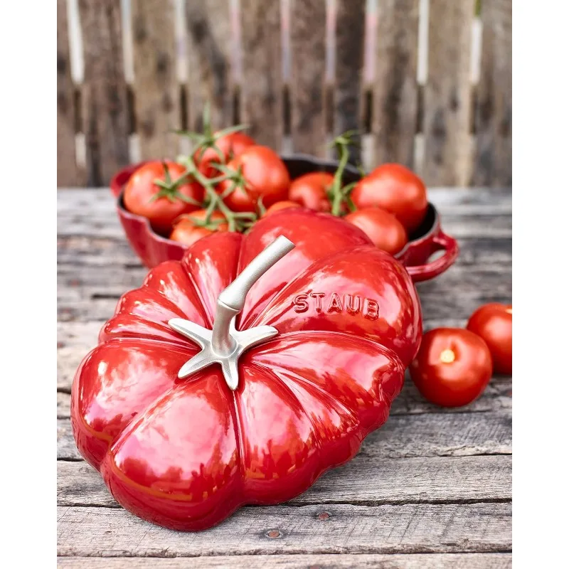 STAUB Cast Iron Dutch Oven 3-qt Tomato Cocotte, Made in France, Serves 2-3, Cherry