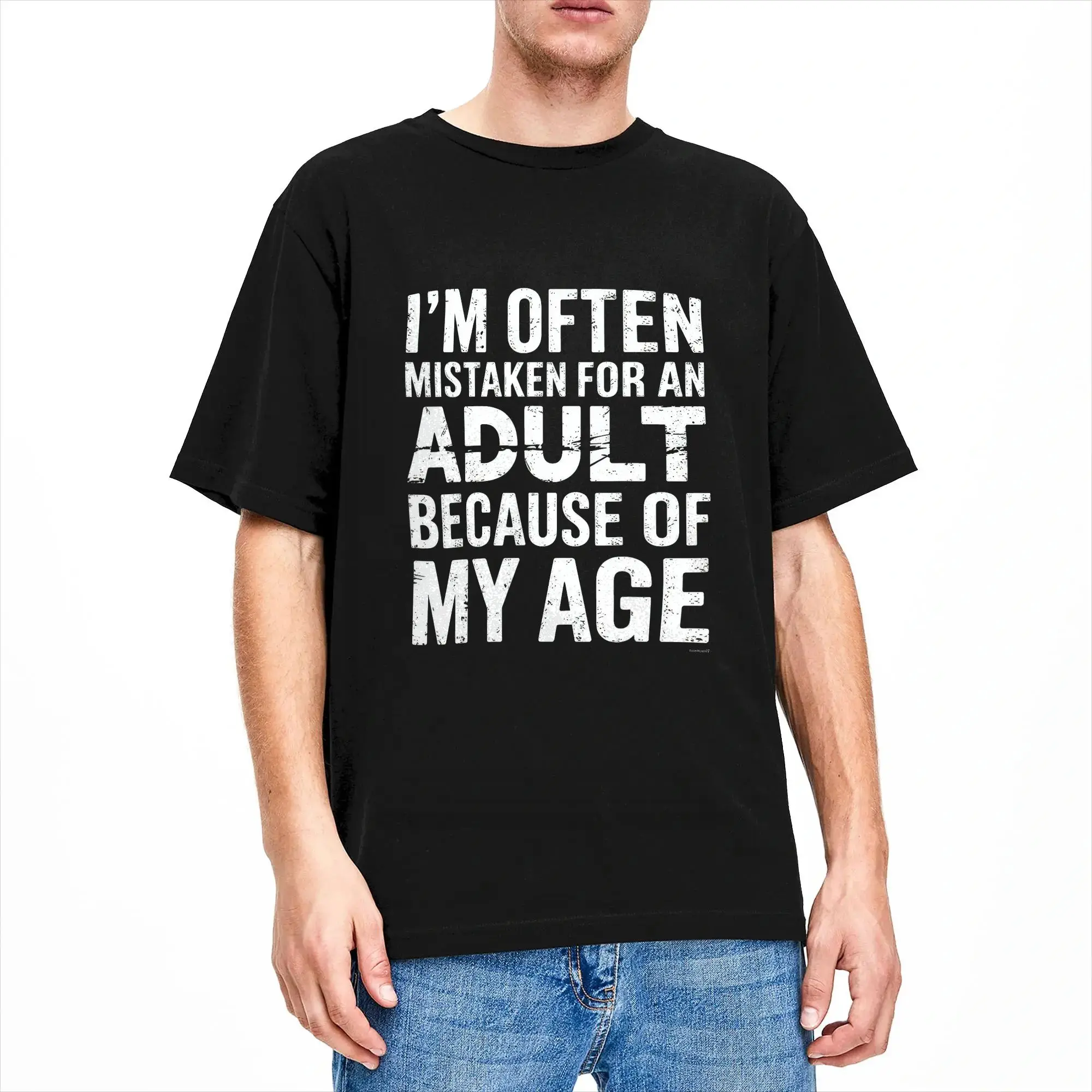 I’m Often Mistaken for an Adult Because of My Age T Shirts for Men Cotton Vintage T-Shirt O Neck  Tees Short Sleeve Clothes