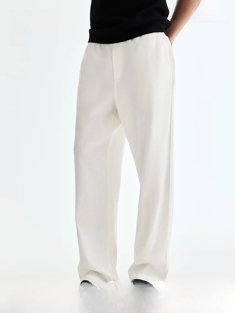 

H&M Men's Casual Pants 2026 Spring New Linen Straight Leg Pants Comfortable Fit Faionable Trendy mid Waist Straight Pants