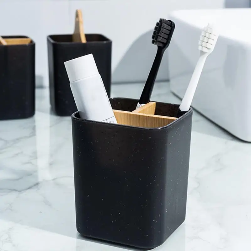 Toothpaste Holder Bathroom wood partitioned toothbrush holder bathroom toothbrush cup toothpaste comb razor storage barrel