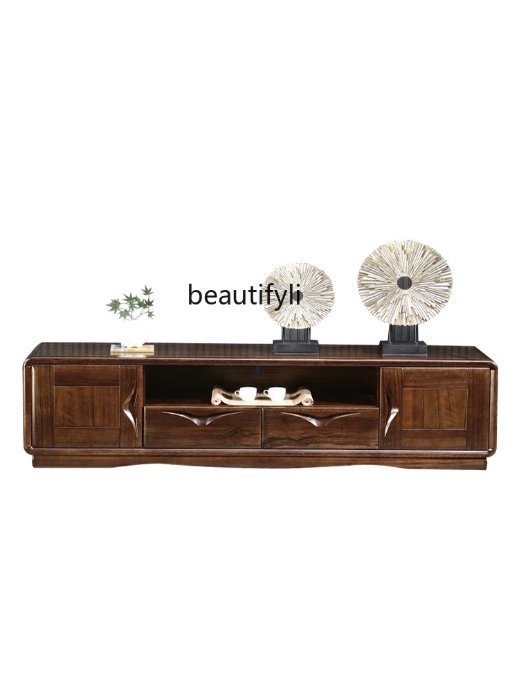

A07 New Chinese Style Black Walnut Solid Wood TV Cabinet Living Room Film and Television Cabinet Modern Combination Floor Cabi