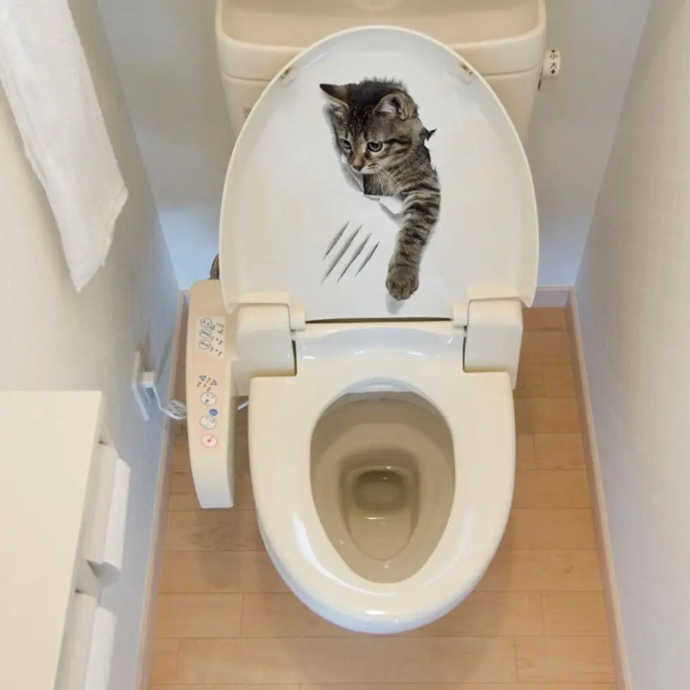 Torn Peeping Kitten Toilet Sticker 3D Effect Bathroom Toilet Seat Waterproof Sticker Self-Adhesive