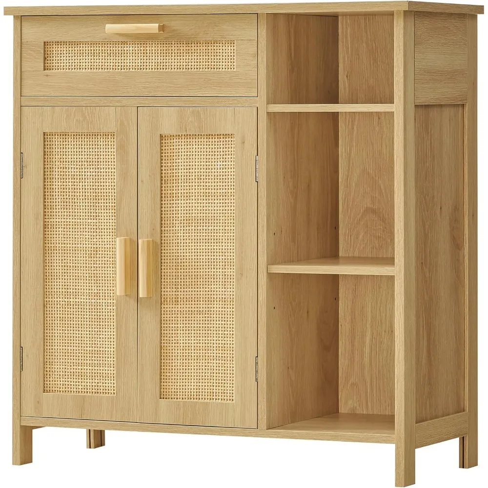 

Rattan Cabinet, Storage Cabinet with Rattan Doors, Sideboard Buffet Cabinet with Drawer & Adjustable Shelves, Floor Cabinet
