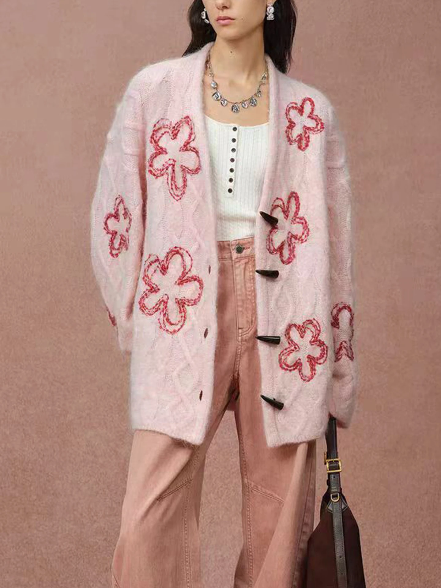 

Милый и нежный вязаный открытый кардиган с вышивкой, женская верхняя одежда, элитный модный вязаный кардиган South Oil, стандартный крой