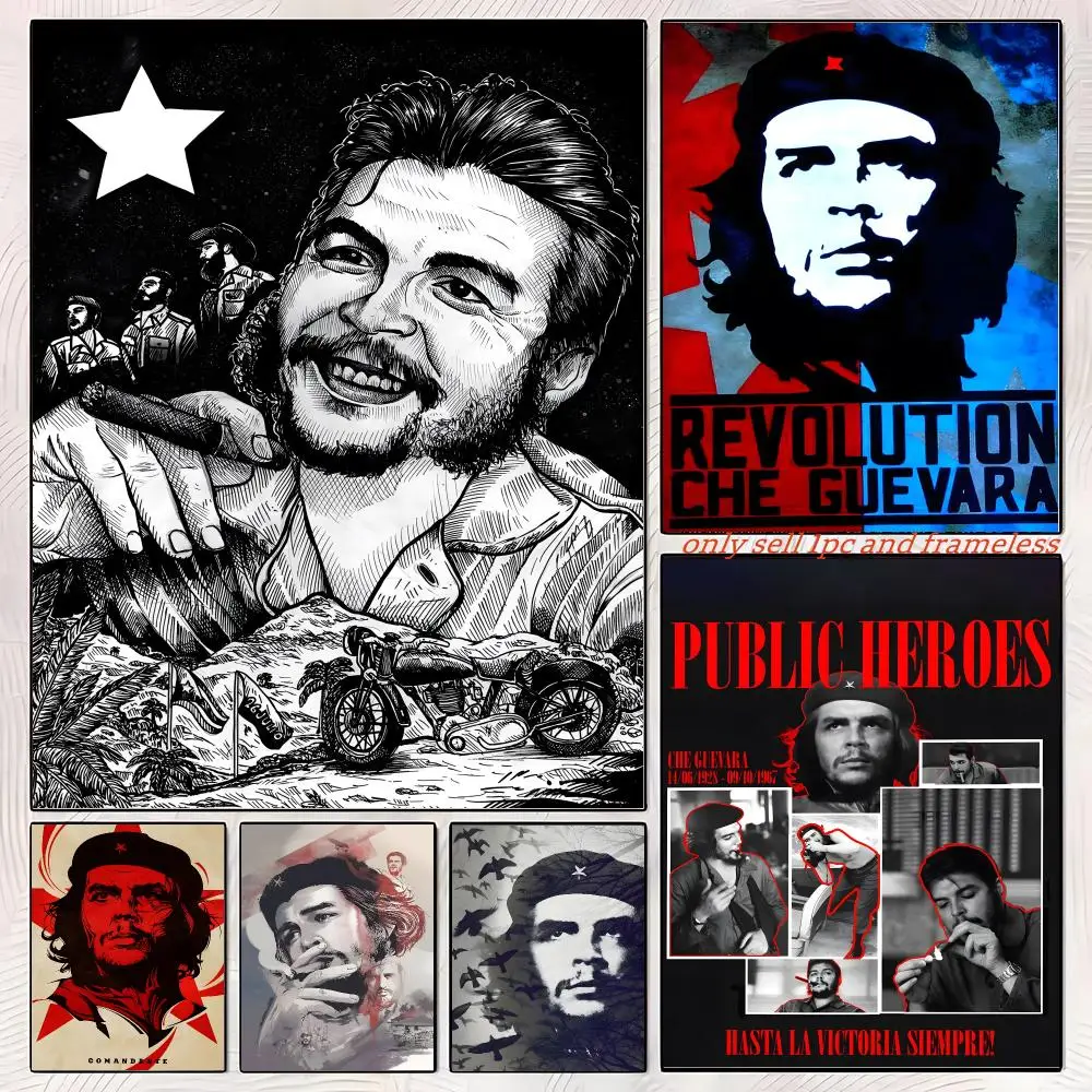 Political Figures Che Guevara Poster Self-adhesive Painting with prints Home bedroom living room decoration