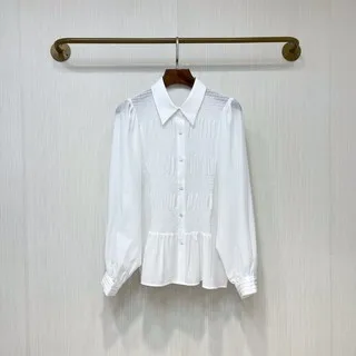 

2024 Women's Clothing Waist-cinched wavy pleated ruffle design shirt No.12