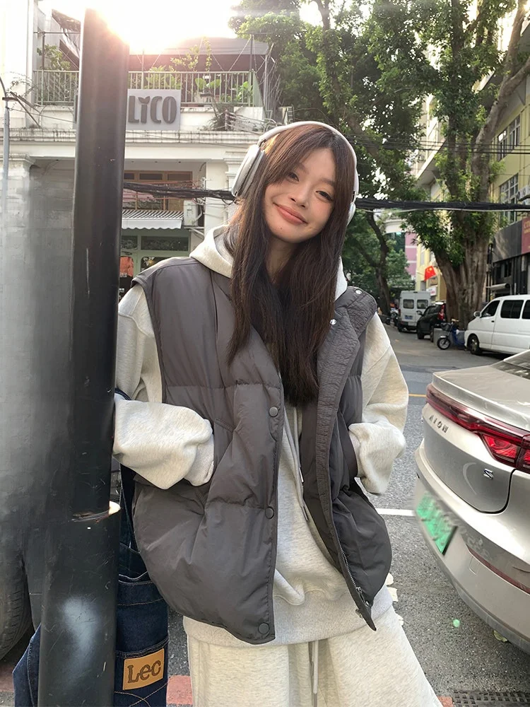 

Женский легкий модный жилет на молнии для зимы, однотонный, из хлопка, для повседневной носки