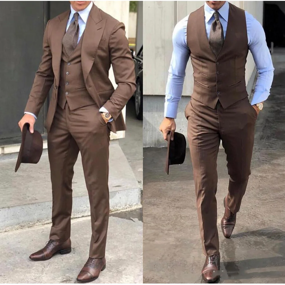 

Classic Wedding Men Suits Groomsmen Tuxedos High Quality Slim Fit Formal Business Bridegroom For Men 3 Piece(Jacket+Vest+Pants)