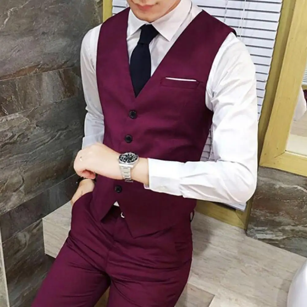 

Male Business Vest V Neck Single-breasted Slim-fit Vest Suit Groom Wedding Gown Formal Vest Men Suit Tops Casual Men Vests