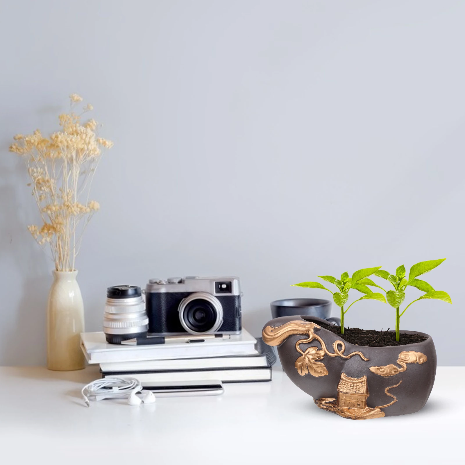 

Vintage Ceramic Flower Pot Desktop Adornment Bonsai Container Material for Long Lasting Use Home Garden Decor