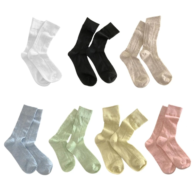 Women's Cotton Socks Above Ankle Socks Lightweight Mesh Socks Over Calf Socks Casual Socks Simple Loose Socks