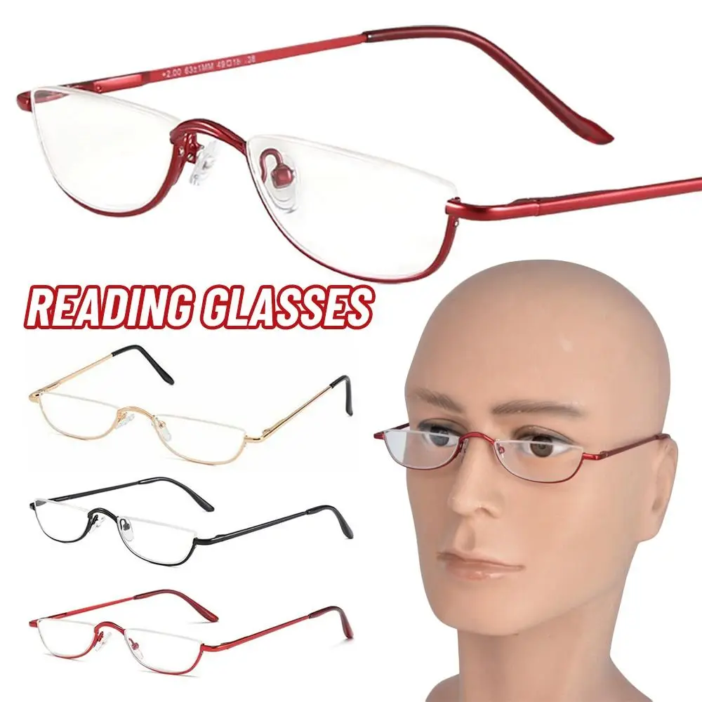 Flexible Portable Spring Hinge Half Frame Metal +1.00~+4.0 Diopter Eyeglasses Reading Glasses Half Moon Reading Glasses