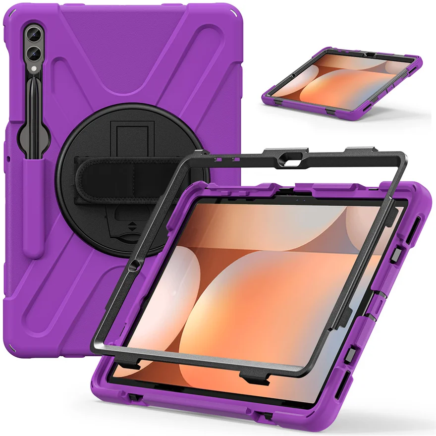 For Samsung Galaxy Tab S10 S9 S8 S7 Plus S7 FE Case 12.4" 360° Rotating Bracket with Four Corner Anti Drop Protective Shell (A)