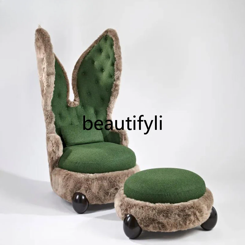 Nordic Creative Rabbit Sofa Chair Fiberglass Cashmere Leisure Chair Ear Back Single Chair