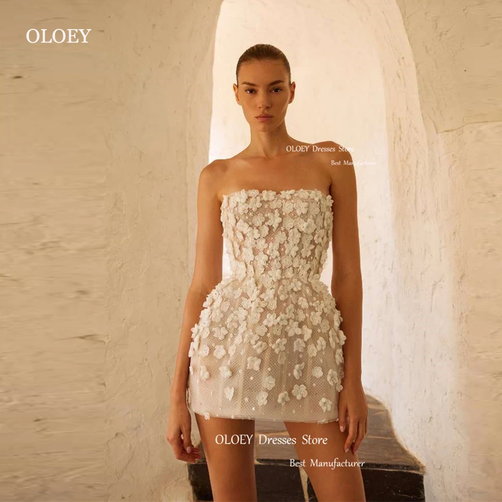 OLOEY-Robe de Mariée Courte à Fleurs 3D, Sans Bretelles, Mini, Sexy, pour Patients, Quelle que soit la Tenue de Bal Formelle, Éducative, 2024