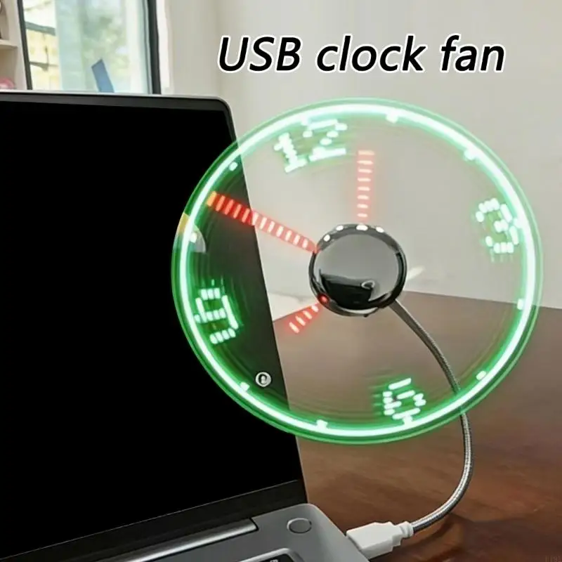 USB Clock Fan With Intelligent LED Display Shows Real Time Adjustable Speed For Office And Home Use F19E