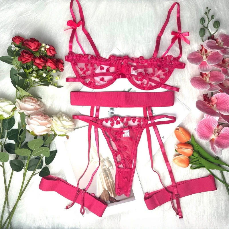 

Women Lingerie Sexy Bra Set Lace Embroidery Underwear Mesh Perspective Ultrathin Bra & Brief Sets See Through Erotic Porno Suit