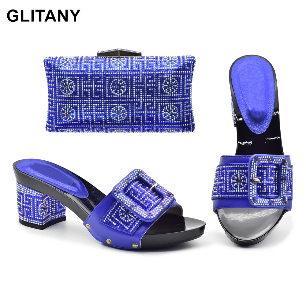 

Blue Color Italian Matching Shoe and Bag Set for Wedding African Women Shoes Bags Set Nigerian Women Wedding Shoes and Bag