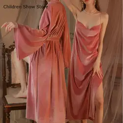Autumn Winter New Kimono Robe Warm Velour Bathrobe Suit Lady Wedding Mornin Dress Loose Long Intimate Lingerie Sleepwear