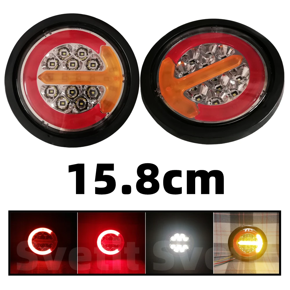 

2Pcs Trailer Round Tail Lights LED 24V Truck Taillight Van Caravan Tractor Rear Light Dynamic Turn Signal Position Brake Reverse