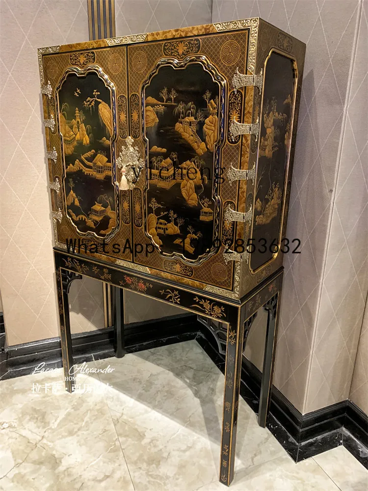 Vintage Antique Cabinet Solid Wood Entryway Hand-Painted Lacquer Decorative Cabinet Display Collection Storage