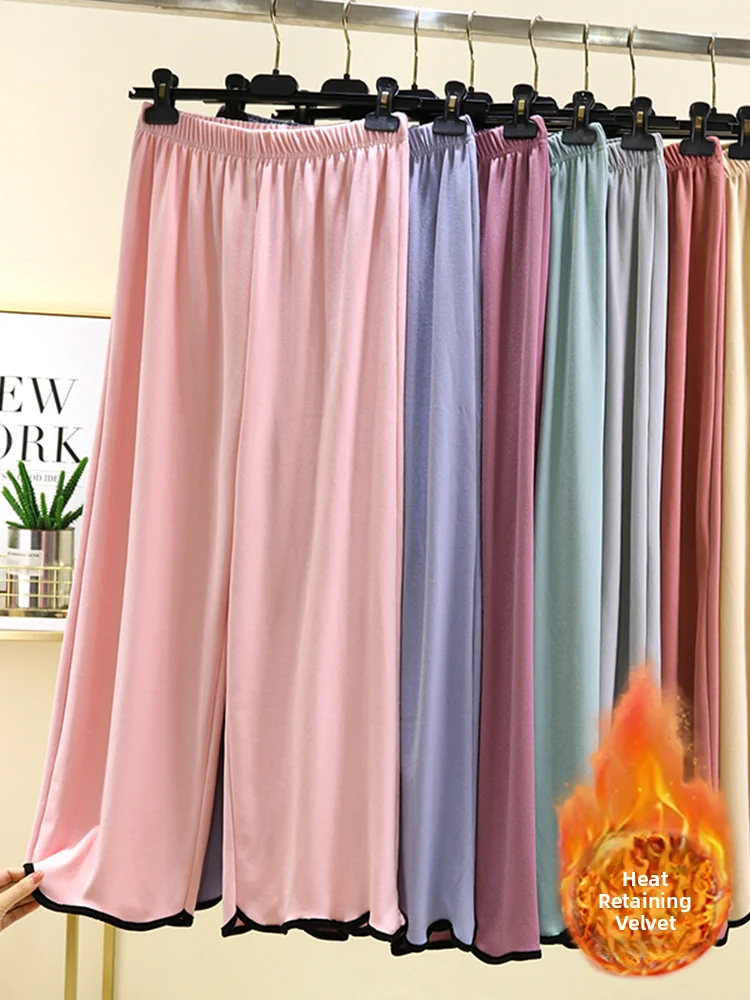 

Winter Women's Elastic Waist Straight Leg Casual Pants Thickened Fleece Lined Home Clothes Large Size Slimming Trousers