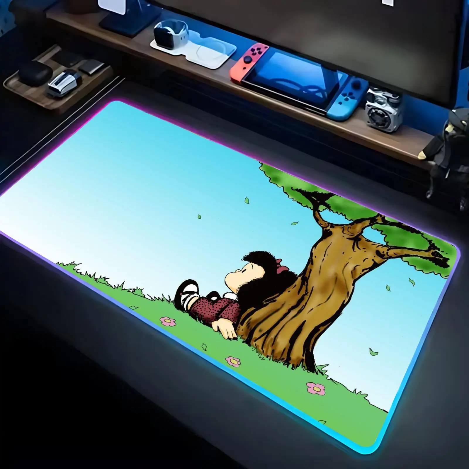 Cartoon Mafalda Cute S Mouse Pad RGB Large Gaming Mouse Pad LED Backlit Desk Mat,Game And Office