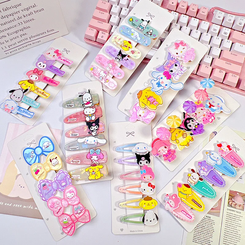 Cartoon Cute Sanrios My Melody Hellokittys Hair Clip Sweet Girl Student Anime Kawaii Pachacco Kuromi Bang Fragmented Hair Clip