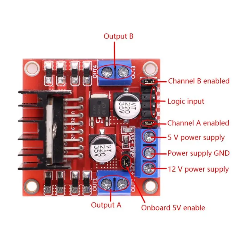 DT39 5X L298N Motor Driver Board Module, Dual H-Bridge Stepper Motor Driver 2A for Arduino Robot Smart Car