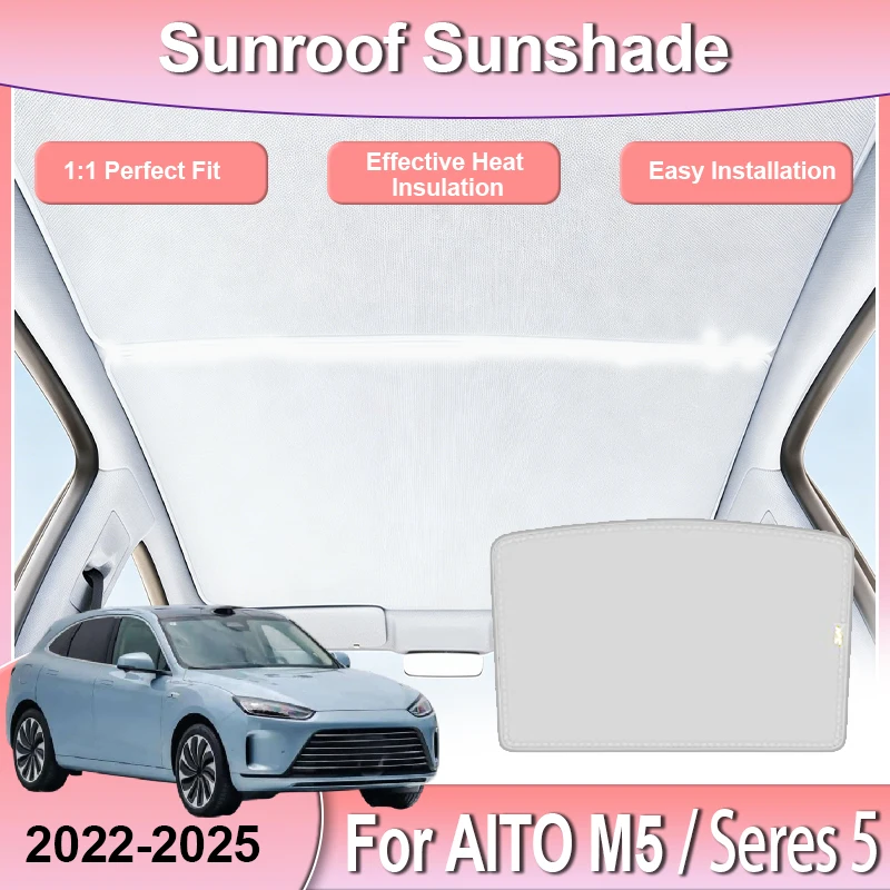 Car Sunroof Sunshade For Seres 5 AITO M5 Accessories 2022 2023 2024 2025 Electrostatic Adsorption Static Cling Panoramic Shade