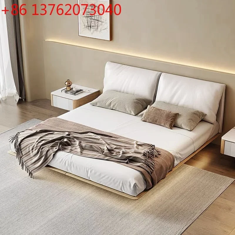 

Master bedroom elephant ear bed suspension bed cream wind new Italian light luxury leather double bed