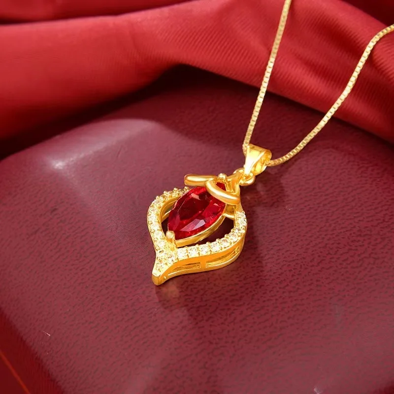 

Luxury 24K 9999 Pure Gold real gold Love Emblem Pendant Necklace Women's All-match Box Clavicle Chain