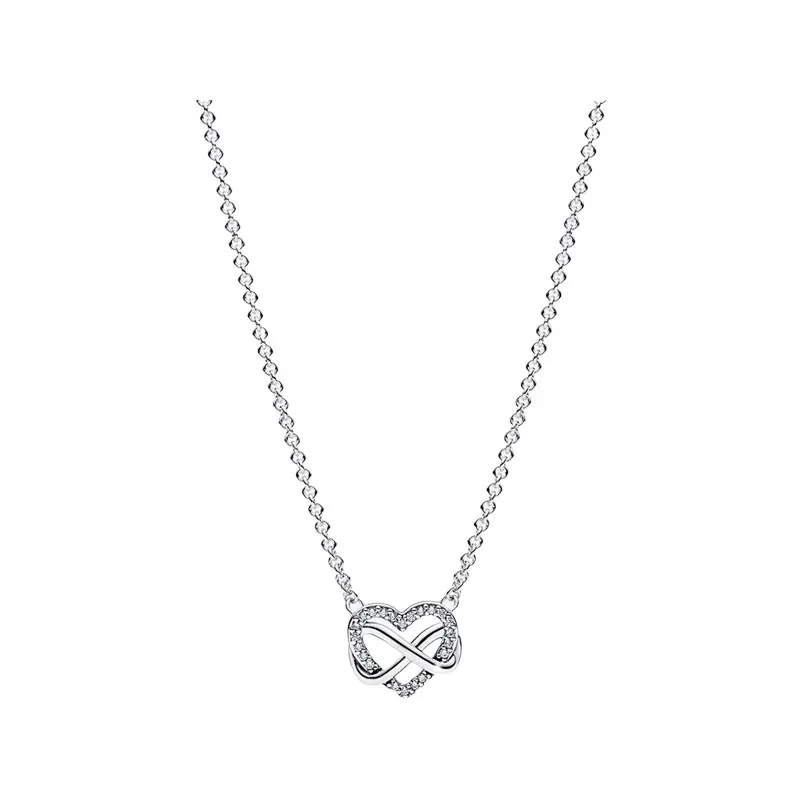 Infinity Love Heart Pendants Colloers Necklaces For Women 925 Sterling Silver Jewelry Zircon 50cm Adjustable Chain Lobster Clasp