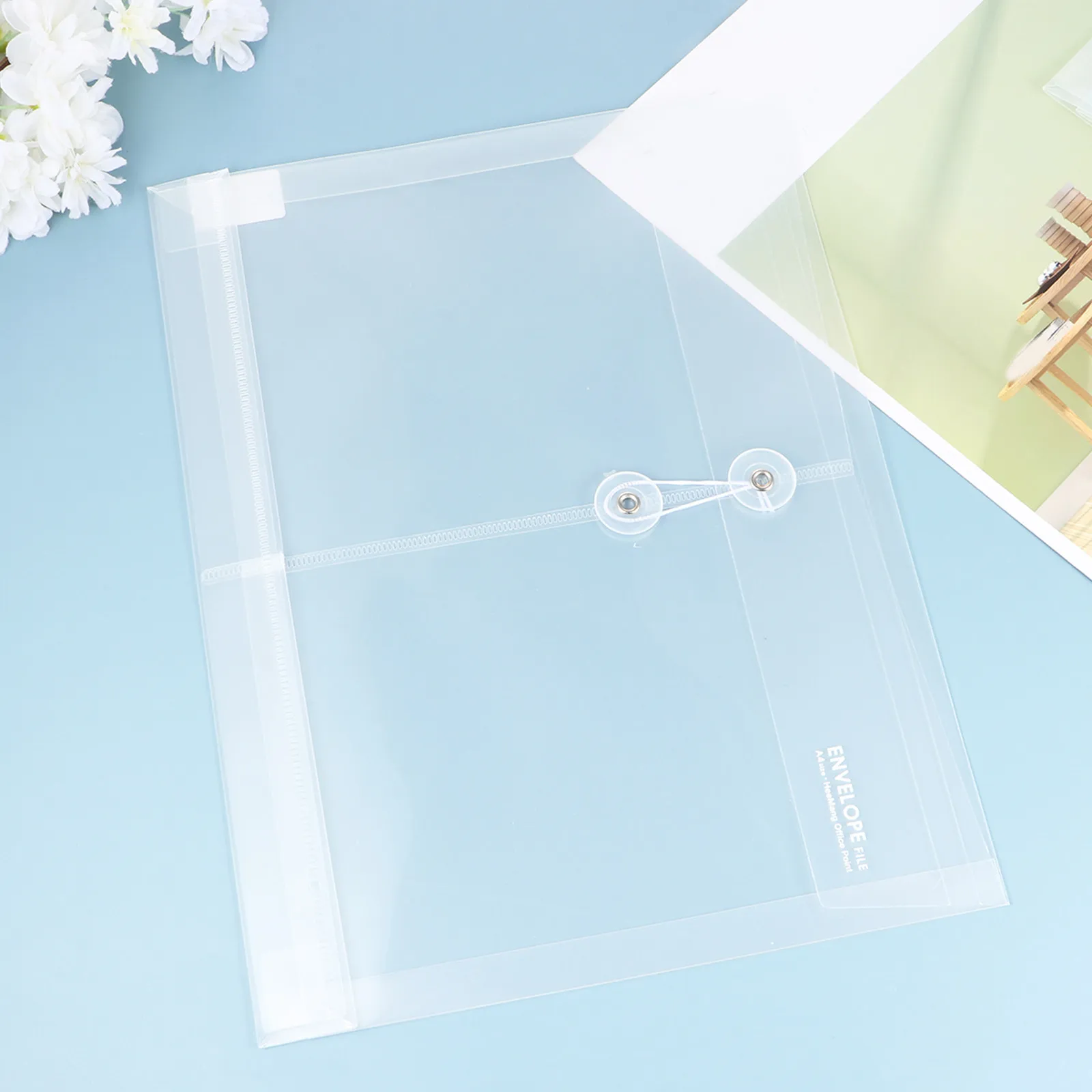 

10Pcs Clear Plastic Document Envelopes A4 Size Waterproof Tear Resistant Archival Quality String Tie Closure for Home