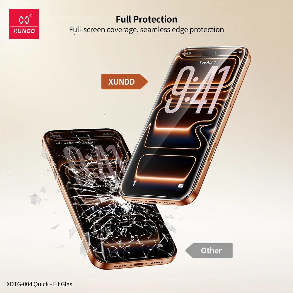 Xundd واقي شاشة من الزجاج المقسى لهاتف iPhone 17 Pro Max لهاتف iPhone 17 Air 17 Pro مضاد للخدش تغطية كاملة سريع التركيب