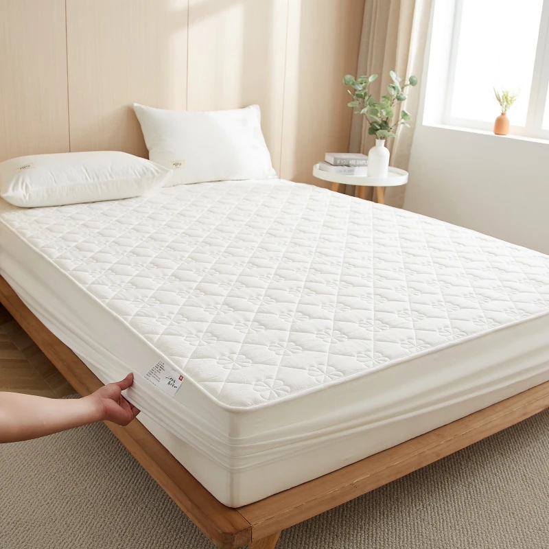 1pc Pure Color Waterproof Quilted Fitted Bed Sheet Mattress Protector 90/120/150/180/200cm Washable Machine Washable Light Breathable Soft and