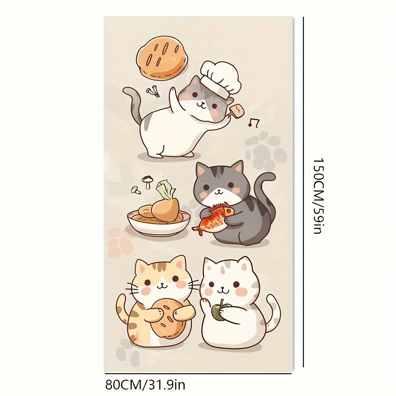 1pc, Adorable Cat Chef Noren Door Curtain, Japanese Style, Room Divider, Cartoon Design, Beige Background