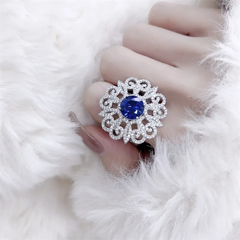 925 sterling silver luxurious high-end hollow palace ring for women, European and American fashion elegant temperament jewelry
